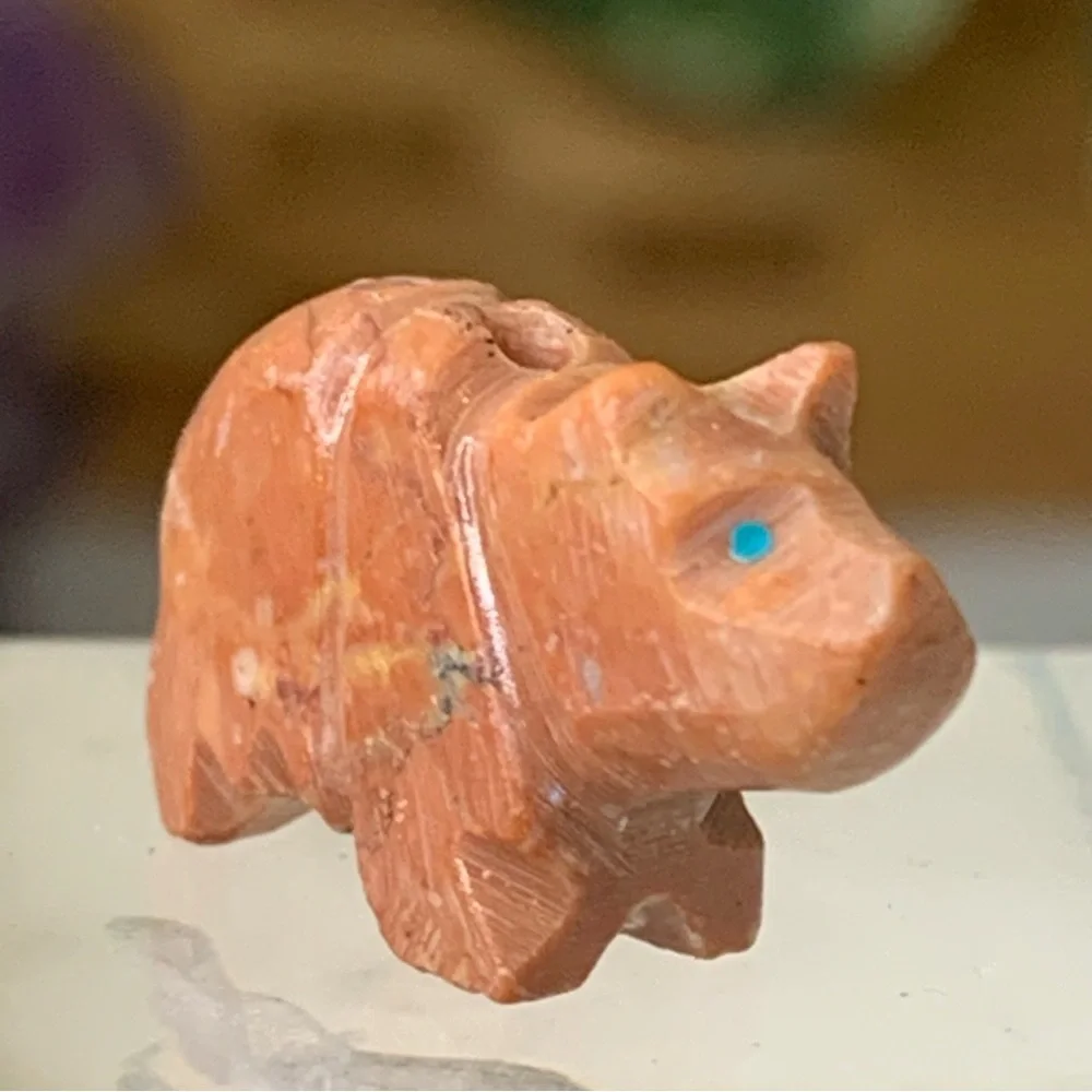 Native American Style Zuni Bear Fetish Bead Hand Carved Stone Drilled Animal .8